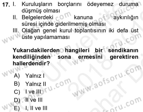 Toplu İş Hukuku Dersi 2018 - 2019 Yılı (Vize) Ara Sınav Soruları 17. Soru