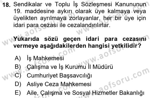 Toplu İş Hukuku Dersi 2018 - 2019 Yılı (Vize) Ara Sınav Soruları 18. Soru
