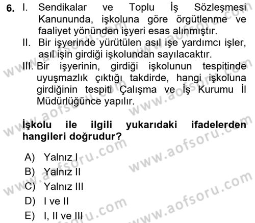 Toplu İş Hukuku Dersi 2018 - 2019 Yılı (Vize) Ara Sınav Soruları 6. Soru