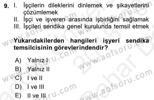 Toplu İş Hukuku Dersi 2018 - 2019 Yılı (Vize) Ara Sınav Soruları 9. Soru