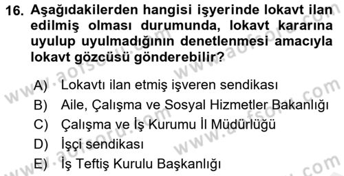 Toplu İş Hukuku Dersi 2018 - 2019 Yılı (Final) Dönem Sonu Sınav Soruları 16. Soru