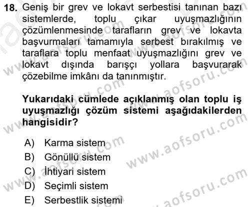 Toplu İş Hukuku Dersi 2018 - 2019 Yılı (Final) Dönem Sonu Sınav Soruları 18. Soru