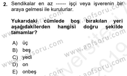 Toplu İş Hukuku Dersi 2018 - 2019 Yılı (Final) Dönem Sonu Sınav Soruları 2. Soru