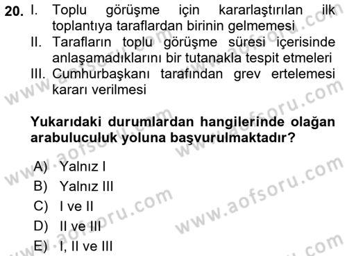 Toplu İş Hukuku Dersi 2018 - 2019 Yılı (Final) Dönem Sonu Sınav Soruları 20. Soru