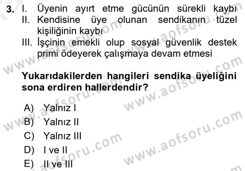 Toplu İş Hukuku Dersi 2018 - 2019 Yılı (Final) Dönem Sonu Sınav Soruları 3. Soru