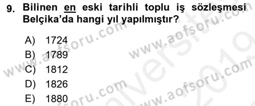 Toplu İş Hukuku Dersi 2018 - 2019 Yılı (Final) Dönem Sonu Sınav Soruları 9. Soru