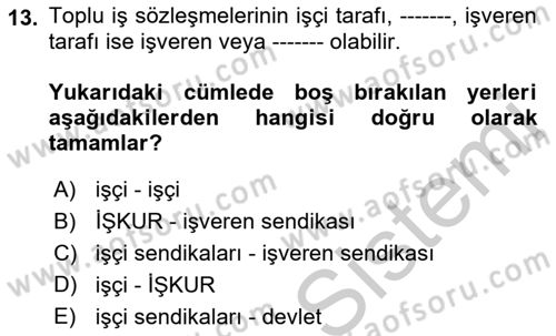 Toplu İş Hukuku Dersi 2018 - 2019 Yılı Yaz Okulu Sınavı 13. Soru