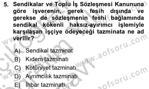 Toplu İş Hukuku Dersi 2018 - 2019 Yılı Yaz Okulu Sınavı 5. Soru