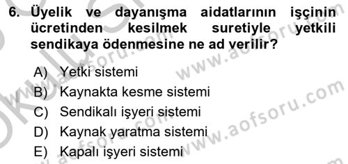 Toplu İş Hukuku Dersi 2018 - 2019 Yılı Yaz Okulu Sınavı 6. Soru