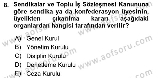 Toplu İş Hukuku Dersi 2018 - 2019 Yılı Yaz Okulu Sınavı 8. Soru