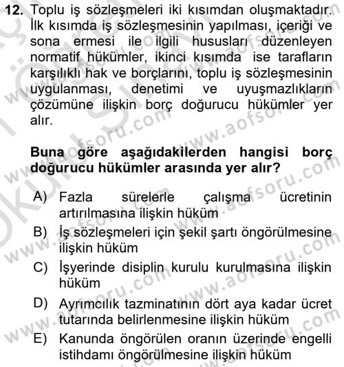 Toplu İş Hukuku Dersi 2020 - 2021 Yılı Yaz Okulu Sınav Soruları 12. Soru