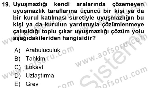 Toplu İş Hukuku Dersi 2020 - 2021 Yılı Yaz Okulu Sınavı 19. Soru