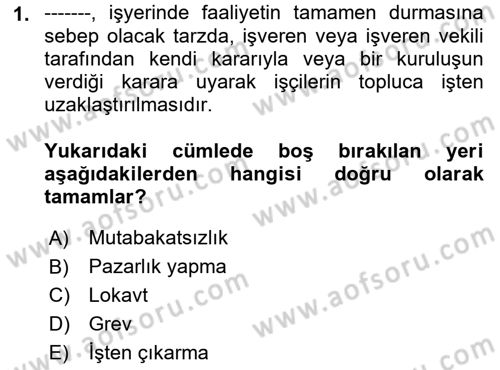 Toplu İş Hukuku Dersi 2021 - 2022 Yılı (Vize) Ara Sınav Soruları 1. Soru