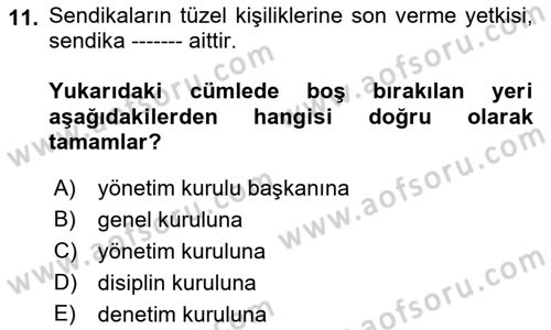 Toplu İş Hukuku Dersi 2021 - 2022 Yılı (Vize) Ara Sınav Soruları 11. Soru