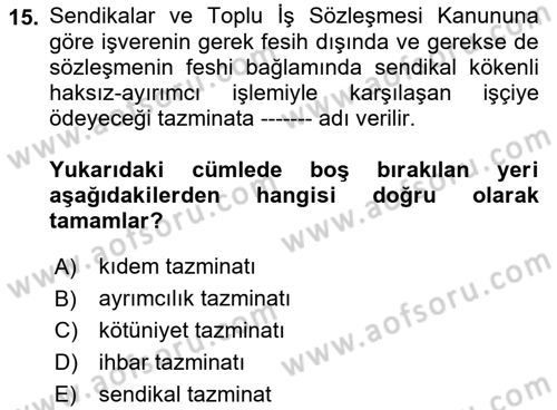 Toplu İş Hukuku Dersi 2021 - 2022 Yılı (Vize) Ara Sınav Soruları 15. Soru