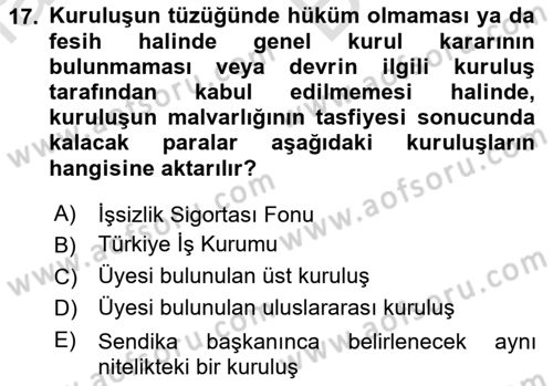 Toplu İş Hukuku Dersi 2021 - 2022 Yılı (Vize) Ara Sınav Soruları 17. Soru