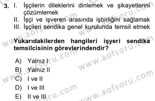 Toplu İş Hukuku Dersi 2021 - 2022 Yılı (Vize) Ara Sınavı 3. Soru