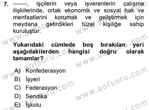 Toplu İş Hukuku Dersi 2021 - 2022 Yılı (Vize) Ara Sınav Soruları 7. Soru