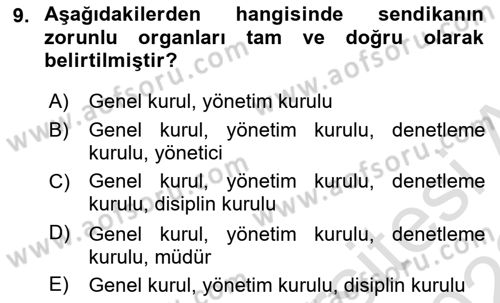 Toplu İş Hukuku Dersi 2021 - 2022 Yılı (Vize) Ara Sınavı 9. Soru