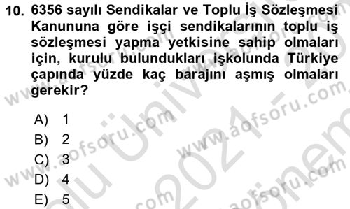 Toplu İş Hukuku Dersi 2021 - 2022 Yılı (Final) Dönem Sonu Sınav Soruları 10. Soru