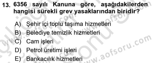 Toplu İş Hukuku Dersi 2021 - 2022 Yılı (Final) Dönem Sonu Sınav Soruları 13. Soru