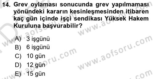 Toplu İş Hukuku Dersi 2021 - 2022 Yılı (Final) Dönem Sonu Sınav Soruları 14. Soru