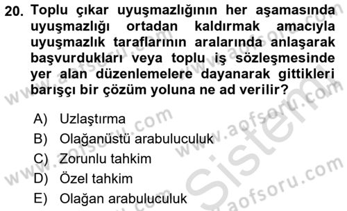 Toplu İş Hukuku Dersi 2021 - 2022 Yılı (Final) Dönem Sonu Sınav Soruları 20. Soru