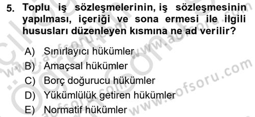Toplu İş Hukuku Dersi 2021 - 2022 Yılı (Final) Dönem Sonu Sınav Soruları 5. Soru