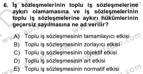 Toplu İş Hukuku Dersi 2021 - 2022 Yılı (Final) Dönem Sonu Sınav Soruları 6. Soru