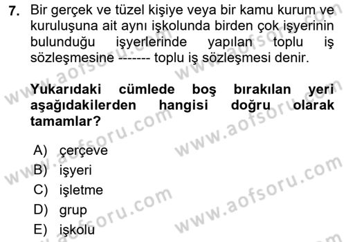 Toplu İş Hukuku Dersi 2021 - 2022 Yılı (Final) Dönem Sonu Sınav Soruları 7. Soru