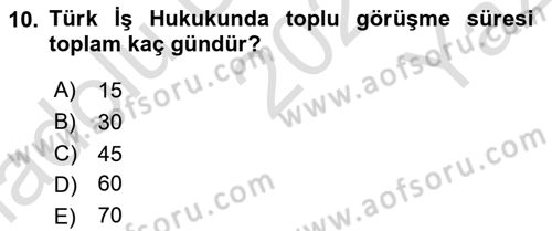 Toplu İş Hukuku Dersi 2021 - 2022 Yılı Yaz Okulu Sınav Soruları 10. Soru