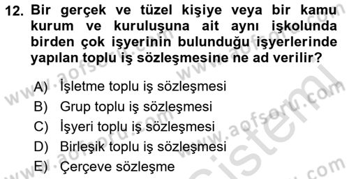 Toplu İş Hukuku Dersi 2021 - 2022 Yılı Yaz Okulu Sınav Soruları 12. Soru