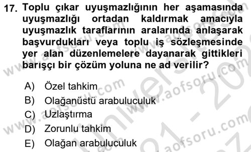 Toplu İş Hukuku Dersi 2021 - 2022 Yılı Yaz Okulu Sınav Soruları 17. Soru