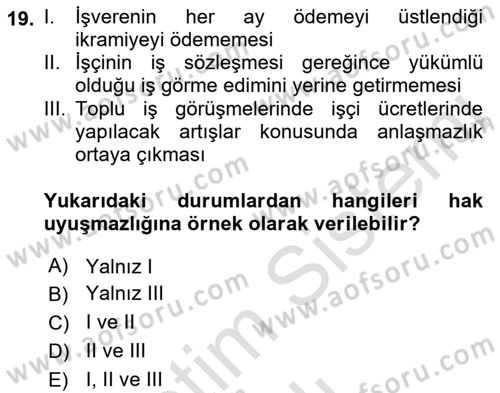 Toplu İş Hukuku Dersi 2021 - 2022 Yılı Yaz Okulu Sınav Soruları 19. Soru