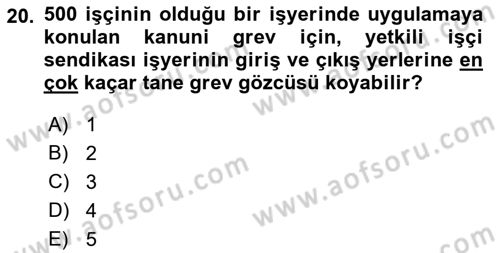 Toplu İş Hukuku Dersi 2021 - 2022 Yılı Yaz Okulu Sınav Soruları 20. Soru