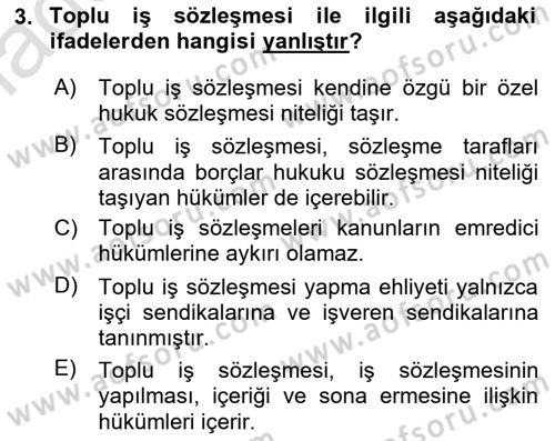Toplu İş Hukuku Dersi 2021 - 2022 Yılı Yaz Okulu Sınav Soruları 3. Soru