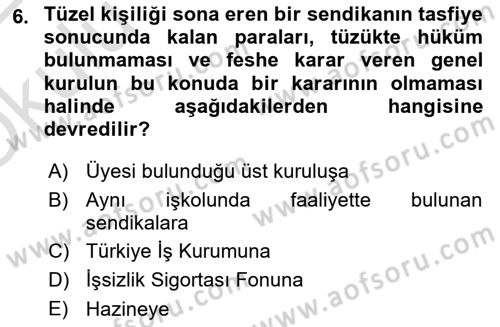 Toplu İş Hukuku Dersi 2021 - 2022 Yılı Yaz Okulu Sınav Soruları 6. Soru