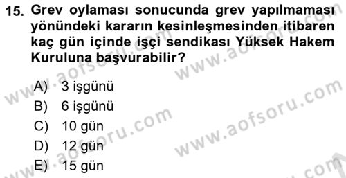 Toplu İş Hukuku Dersi 2022 - 2023 Yılı Yaz Okulu Sınav Soruları 15. Soru