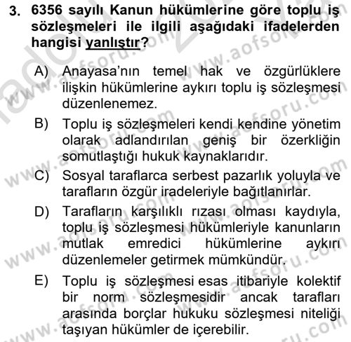 Toplu İş Hukuku Dersi 2022 - 2023 Yılı Yaz Okulu Sınav Soruları 3. Soru