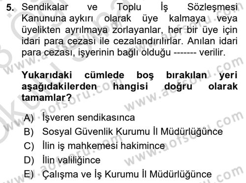 Toplu İş Hukuku Dersi 2022 - 2023 Yılı Yaz Okulu Sınav Soruları 5. Soru