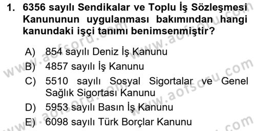 Toplu İş Hukuku Dersi 2023 - 2024 Yılı (Vize) Ara Sınav Soruları 1. Soru