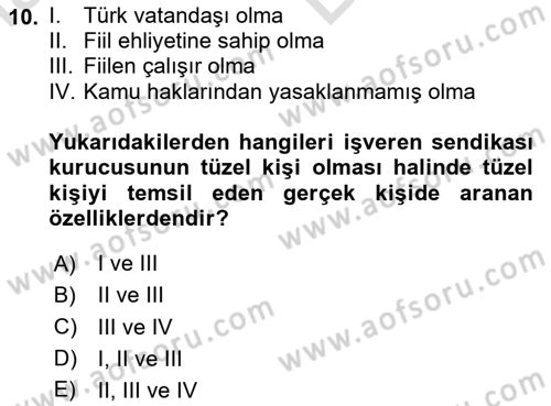 Toplu İş Hukuku Dersi 2023 - 2024 Yılı (Vize) Ara Sınav Soruları 10. Soru