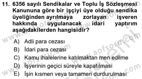 Toplu İş Hukuku Dersi 2023 - 2024 Yılı (Vize) Ara Sınav Soruları 11. Soru