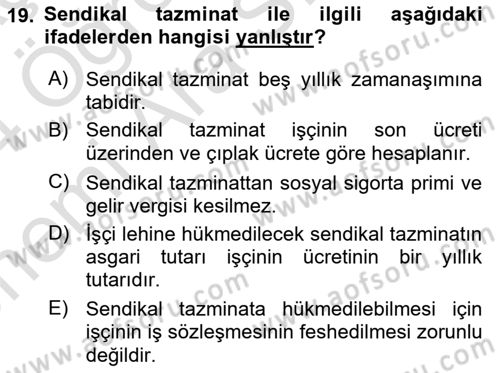 Toplu İş Hukuku Dersi 2023 - 2024 Yılı (Vize) Ara Sınav Soruları 19. Soru