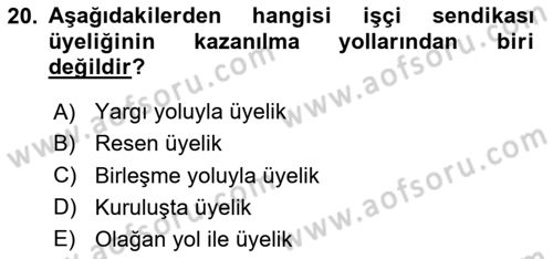Toplu İş Hukuku Dersi 2023 - 2024 Yılı (Vize) Ara Sınav Soruları 20. Soru