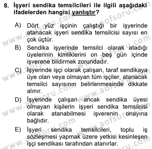 Toplu İş Hukuku Dersi 2023 - 2024 Yılı (Vize) Ara Sınav Soruları 8. Soru