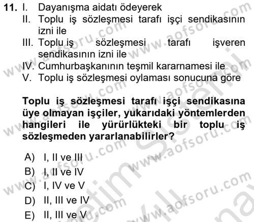 Toplu İş Hukuku Dersi 2023 - 2024 Yılı (Final) Dönem Sonu Sınav Soruları 11. Soru