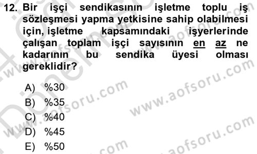 Toplu İş Hukuku Dersi 2023 - 2024 Yılı (Final) Dönem Sonu Sınav Soruları 12. Soru