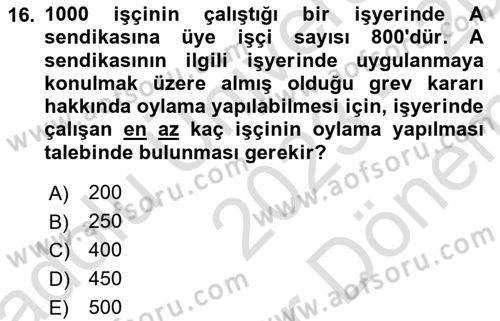 Toplu İş Hukuku Dersi 2023 - 2024 Yılı (Final) Dönem Sonu Sınav Soruları 16. Soru