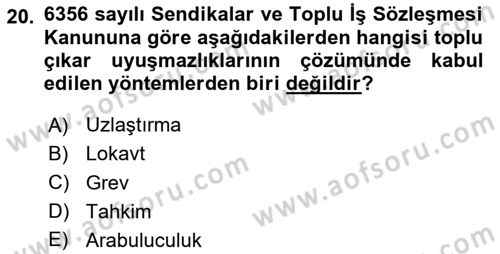 Toplu İş Hukuku Dersi 2023 - 2024 Yılı (Final) Dönem Sonu Sınav Soruları 20. Soru